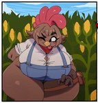 4_fingers ambiguous_penetration anthro beak big_breasts blush breasts clothed clothed_anthro clothed_female clothing corn female female_anthro fingers food gloves handwear huge_hips huge_thighs masturbation one_eye_closed outside penetration plant solo thick_thighs tongue tongue_out wide_hips yellow_beak sssonic2 penny_jenkins_(simplifypm) avian bird chicken galliform gallus_(genus) humanoid phasianid 2025 digital_media_(artwork)