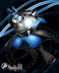 abstract_background anthro aura aura_sphere black_body black_fur blue_body blue_fur charging_up cloak clothing energy eyewear fur fur_trim_(clothing) fuzzy glasses grin jacket male paws red_eyes simple_background smile solo spikes star topwear yellow_body yellow_fur dekaisen nintendo pokemon canid canine generation_4_pokemon lucario mammal pokemon_(species) 2014 hi_res