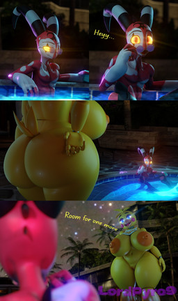 4_panel_comic anthro areola big_breasts big_butt blue_eyes blush blush_stickers breasts butt dialogue duo eyewear feathers female forehead_tattoo genitals glowing glowing_eyes horn huge_breasts huge_butt machine male markings navel night nipples nude nude_anthro nude_female nude_humanoid nude_male orange_areola orange_nipples outside palm_tree plant pupils red_body red_eyes red_skin robot_joints segmented_body sitting sky slit_pupils star starry_sky striped_horn stripes sunglasses swimming_pool tail tail_feathers text thick_thighs tree vulva white_markings yellow_body yellow_sclera lpyro9 chocoscorner_(modeler) mipsmiyu_(modeler) five_nights_at_freddy's five_nights_at_freddy's_2 hellaverse helluva_boss scottgames blitzo_(helluva_boss) runaboo_chica toy_chica_(fnaf) avian bird chicken demon galliform humanoid imp phasianid robot 2024 3d_(artwork) absurd_res artist_name comic digital_media_(artwork) english_text hi_res
