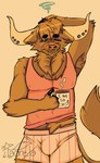 anthro armpit_hair belly_tuft beverage body_hair bovid_horn bovine_ears bovine_horn bovine_tail boxers_(clothing) brown_body brown_fur brown_hair bulge chest_tuft clothing coffee coffee_mug facial_piercing fingers fur furgonomics furry-specific_piercing hair hooved_fingers hooves horn horn_piercing long_hair male nose_piercing nose_ring piercing ring_piercing solo tail tail_tuft tired tired_eyes tuft underwear waking_up conditional_dnp taoreta bovid bovine cattle mammal hi_res