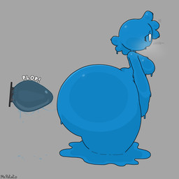 anthro big_butt biped blue_body breasts breath butt buttplug buttplug_pull_out dialogue dripping featureless_breasts female huge_butt hyper hyper_butt looking_pleasured moan plug_(sex_toy) sex_toy simple_background slime slime_trail solo sound_effects text mrpotato123 goo_creature 1:1 absurd_res english_text full-length_portrait hi_res portrait