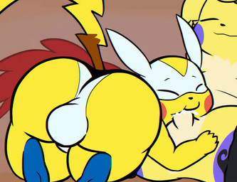 anthro balls big_butt bulge butt clothing duo erection fellatio fur genitals huge_butt male male/male mask oral overweight penile penis penis_in_mouth sex thong underwear yellow_body yellow_fur c0c0_ouendan nintendo pokemon generation_1_pokemon pikachu pokemon_(species) 2d_animation animated chromatic_aberration frame_by_frame no_sound short_playtime video