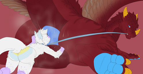 anal anthro anthro_on_feral anus balls bestiality big_butt blue_anus blue_eyes blue_pawpads bodily_fluids butt claws duo feral fur genitals horn male male/male mane oral pawpads puffy_anus red_body red_fur red_mane rimming sex size_difference sweat yellow_claws yellow_horn yellow_nose_horn aetherxov mythology b0b_dergarius canid canine canis dragon furred_dragon furred_scalie mammal mythological_creature mythological_scalie scalie wolf hi_res