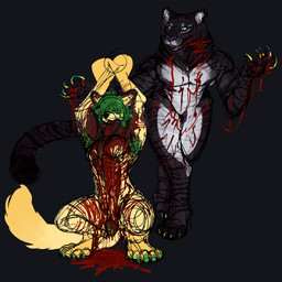 andromorph andromorph/andromorph andromorph_anthro anthro big_clitoris blood bodily_fluids clitoris crouching duo genitals gore huge_clitoris intersex intersex/intersex intersex_anthro scratch_mark scratches squat_position squatting_pose stripes submissive submissive_andromorph submissive_intersex violence violence_focus wounded yonnixart cypress_(yonnixart) meillion_heulwen_(sandwichmilf) felid gulonine mammal marten mustelid musteline pantherine pine_marten tiger 1:1 absurd_res hi_res sketch nonbinary_(lore)