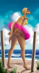 anthro beach butt clothing detailed_background female inflatable inner_tube pool_float pool_toy pose sand seaside sky solo swimwear water thespicypaprika canid canine canis domestic_dog hunting_dog mammal saluki sighthound hi_res pinup