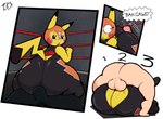 anthro anthro_penetrated balls big_balls big_butt bodily_fluids bottomwear butt cleft_tail clothed clothing cosplay_pikachu_(costume) duo female fighting_ring from_front_position genital_fluids genitals hot_dogging human_on_anthro human_penetrating human_penetrating_anthro interspecies looking_back male male/female male_penetrating mask mating_press motion_lines open_mouth pants penetration pokephilia precum sex short_stack sports_mask sportswear tail text thick_thighs tight_clothing wardrobe_malfunction wide_eyed wrestling_gear wrestling_mask yellow_body lewdewott nintendo pokemon cosplay_pikachu_(character) pikachu_libre generation_1_pokemon human mammal mouse murid murine pikachu pokemon_(species) rodent digital_media_(artwork) hi_res