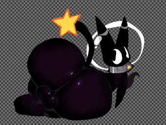 anthro armor backsack balls big_butt black_body black_fur butt butt_focus femboy fur genitals glistening glistening_body headgear helmet male nude solo tail thick_thighs snowbollz cat_from_outer_space_(snowbollz) fan_character felid feline mammal