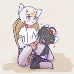anthro bodily_fluids bound cum cum_on_face duo fellatio genital_fluids male male/male nude oral penile penis_milking sex young roralon_(artist) canid canine canis domestic_cat domestic_dog felid feline felis mammal wolf 1:1
