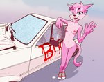 anthro bodily_fluids broken_glass car cum cum_on_face female genital_fluids glass solo vehicle juvira volkswagen_golf angela_(juvira) domestic_cat felid feline felis mammal absurd_res hi_res