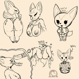 animal_genitalia animal_penis anthro big_breasts breasts clothing equine_genitalia equine_penis female genitals male male/female nipples office_clothing panties penis shortstack solo teasing underwear omegamax aggretsuko sanrio fenneko canid canine fennec_fox fox mammal true_fox 1:1 absurd_res hi_res sketch