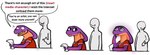 anthro clock clothed clothing countershading dialogue duo female holding_object holding_paper humor impossible male paper purple_body simple_background snake_hood speech_bubble spots text the_truth watch white_background ncs anon keeshee cobra human lamarian mammal reptile scalie snake 2021 comic english_text hi_res signature