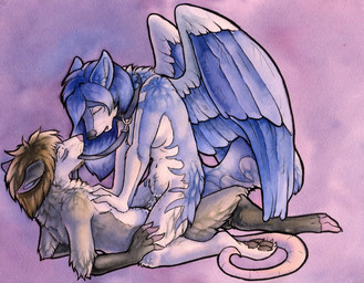 anthro anthro_on_anthro blue_body blue_feathers blue_fur blue_hair bodily_fluids breasts brown_hair collar cowgirl_position cum cum_in_vagina cum_inside dominant dominant_male duo eyes_closed feathered_wings feathers female female_on_top female_penetrated folded_wings from_front_position fur genital_fluids grey_body grey_fur hair leash lying male male/female male_on_bottom male_penetrating male_penetrating_female nude on_back on_bottom on_top penetration penile penile_penetration penis_in_vagina sex straddling submissive submissive_female tail vaginal vaginal_penetration wings ruaidri ruaidri_(character) tala_(suntattoowolf) american_opossum canid canine canis mammal marsupial virginia_opossum wolf 2013