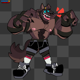 anthro beard black_beard black_bottomwear black_clothing black_facial_hair black_shorts blue_sclera bottomwear brown_body brown_fur chest_tuft claws clothing facial_hair footwear fur male multicolored_body multicolored_fur muscular nipples open_mouth piercing pink_nipples shoes shorts socks solo tongue tongue_out tuft kraiton13 mythology canid canine mammal mythological_canine mythological_creature werecanid werecanine werecreature werewolf 1:1 2023 absurd_res hi_res