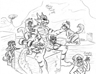 anthro big_muscles bodily_fluids cum dumbbell female fur genital_fluids group harem horn male muscular size_difference spikes stripes tail text tongue weights whiskers serth mythology alien canid canine canis cobra dragon elf felid feline fox humanoid lizard mammal mythological_creature mythological_scalie reptile scalie snake wolf hi_res monochrome