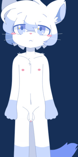 anthro bangs blue_body blue_eyes blue_hair blue_tail blush casual_nudity chest_tuft foreskin fur genitals gloves_(marking) hair leg_markings male markings multicolored_body nipples nude paws penis socks_(marking) solo standing tail tuft white_body white_hair white_tail anonymous_artist routine_(yonkagor) domestic_cat felid feline felis mammal absurd_res alpha_channel digital_media_(artwork) hi_res