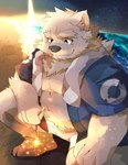 anthro belly black_nose bottomwear clothed clothing detailed_background fireworks humanoid_hands kemono male moobs outside overweight overweight_male shorts solo boar_stag144 bear mammal 2023 absurd_res hi_res