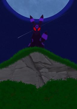 ambiguous_gender anthro anthrofied black_nose dot_nose ear_markings facial_markings featureless_crotch forehead_markings fur head_markings looking_at_viewer markings moon mouthless multicolored_tail night nude nude_anthro purple_body purple_fur purple_markings purple_tail red_eyes ring_(marking) sky small_nose solo space tail pokesexmaster nintendo pokemon eeveelution generation_2_pokemon pokemon_(species) umbreon absurd_res hi_res