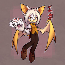 anthro big_ears bow_tie card casino clothing fangs female playing_card smile smirk teeth topwear vest wings lonerdemiurge artfight sega sonic_the_hedgehog_(series) fan_character bat mammal 1:1 absurd_res hi_res