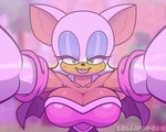 2024 5:4 animated anthro armwear bat breasts cleavage close-up clothed clothing eyeshadow female fur kissing lipstick lollipopcon looking_at_viewer low_res makeup mammal narrowed_eyes rouge_the_bat sega short_playtime signature solo sonic_the_hedgehog_(series) tan_body tan_skin white_body white_fur