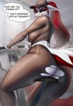 anthro big_butt bodily_fluids bottomwear breasts butt clothing exercise_bike female first_person_view hair long_hair long_sleeves looking_at_viewer looking_back looking_back_at_viewer non-mammal_breasts non-mammal_ears non-mammal_hair notched_ear pants pupils red_eyes red_hair slightly_chubby slightly_chubby_female slit_pupils solo sweat sweatdrop sweatpants thought_bubble torn_bottomwear torn_clothing torn_pants dacsy porty_(dacsy) fish marine shark absurd_res hi_res