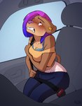 anthro blush car_interior clothed clothing diaper diaper_under_clothing female highlights_(coloring) piercing solo struggling wearing_diaper arzdin felid lion mammal pantherine