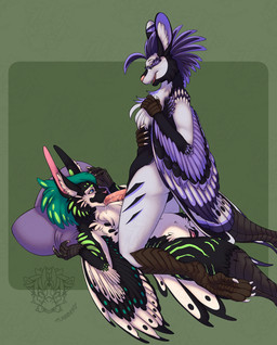 andromorph anthro bodily_fluids claws cum cum_drip cum_in_mouth cum_inside dripping duo face_fucking feather_hair feather_tuft feathered_crest feathered_wings feathers fellatio genital_fluids genitals head_crest intersex irrumatio long_ears looking_at_another male oral penile penis_in_mouth pillow pseudo_hair sex sucking tail tail_feathers tuft vulva wings flabberd vasil_(sergeanthax) vena_(sergeanthax) aven avian bird hybrid maleherm_(lore)