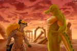 anthro claws detailed_background duo growth male muscular nude pose scenery gazuki fan_character animal_humanoid canid canine canis crocodile crocodilian humanoid hyena mammal reptile reptile_humanoid scalie scalie_humanoid illustration absurd_res digital_media_(artwork) hi_res wallpaper warm_colors