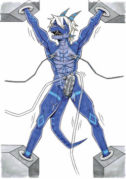 anthro athletic athletic_anthro athletic_male blue_body blue_markings bodily_fluids crying hair horn male markings navel_fetish navel_penetration nipple_clamp penetration restrained solo tail tears white_hair oluttzada mythology grydir_dacanoor_(griffonki) dragon mythological_creature mythological_scalie scalie absurd_res hi_res