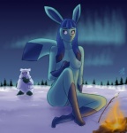 anthro anthrofied breasts duo female fire genitals nipples outside pokemorph pussy sitting snow tail badenov nintendo pokemon abomasnow canid eeveelution generation_4_pokemon glaceon mammal pokemon_(species) 2009