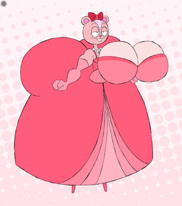 anthro armwear ball_gown big_breasts big_butt bow_tie breasts bubble_butt buckteeth butt clothing countershade_breasts countershade_face countershading dress elbow_gloves eyelashes featureless_feet feet female fur gloves half-closed_eyes halftone_background handwear heart_nose heart_symbol huge_breasts huge_butt hyper hyper_breasts hyper_butt jewelry logo narrowed_eyes necklace pattern_background pink_body pink_fur simple_background smile solo spherical_breasts teeth text thatdawgmurray happy_tree_friends giggles_(htf) chipmunk ground_squirrel mammal rodent sciurid absurd_res aliasing artist_logo artist_name digital_media_(artwork) halftone hi_res signature