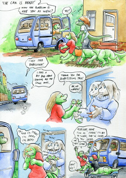 10_legs 2_heads 3_toes 4_arms 4_fingers abstract_background accessory air_puff anthro armor auburn_hair babysitter barefoot big_hands biped black_clothing black_shirt black_t-shirt black_topwear blonde_hair blue_clothing blue_eyes blue_sky bottomless bottomwear building car_mirror claws clothed clothing conjoined conjoined_twins day denim denim_bottomwear denim_clothing dialogue digitigrade door doorway dot_eyes driveway driving earless exhaust eyes_closed feet female fence fingers floor furgonomic_vehicle furgonomics gesture glass glass_window grass green_body grey_body group hair hand_gesture hand_on_mouth headband headgear helmet holding_another house in_vehicle inside inside_vehicle jeans long_hair looking_at_another looking_down looking_up male medium_truck minivan mirror multi_arm multi_head multi_leg multi_limb open_door open_mouth orange_clothing orange_eyes orange_shirt orange_t-shirt orange_topwear outside outstretched_arm pants paws plant red_clothing red_shirt red_t-shirt red_topwear road scared scooter seat sharp_teeth shirt short_hair shrub side_view sidewalk simple_background simple_eyes sitting sky smile snout speech_bubble stairs standing straight_hair t-shirt tail tapering_tail teeth text thick_tail tile tile_floor toes topwear tree truck van vehicle vocalization walking walkway wall_(structure) white_background white_bottomwear white_clothing white_hair white_shirt white_topwear window wood wood_fence wood_floor yellow_claws young young_female young_male young_taur cervelet anna_&_maria_(growing_troubles) crystal_(growing_troubles) kazuli_(growing_troubles) liz_(growing_troubles) miles_(growing_troubles) nia_(growing_troubles) simon_(growing_troubles) zil_(growing_troubles) zillie_(growing_troubles) lizard lizard_taur long_taur reptile reptile_taur scalie scalie_taur taur 2020 comic english_text handwritten_text multiple_scenes painting_(artwork) shaded signature traditional_media_(artwork) traditional_painting_(artwork) traditional_watercolor_(artwork) watercolor_(artwork) brother_(lore) brother_and_sister_(lore) daughter_(lore) father_(lore) father_and_child_(lore) father_and_daughter_(lore) grandchild_(lore) grandmother_(lore) grandparent_(lore) grandparent_and_grandchild_(lore) mother_(lore) mother_and_child_(lore) mother_and_daughter_(lore) mother_and_son_(lore) parent_(lore) parent_and_child_(lore) parent_and_daughter_(lore) parent_and_son_(lore) sibling_(lore) sister_(lore) sisters_(lore) son_(lore) twins_(lore)