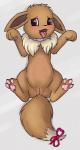3_toes accessory anus bodily_fluids bow_(feature) bow_accessory bow_ribbon brown_body brown_fur canid canine cute_fangs digital_media_(artwork) eevee eve_the_eevee_(smirkyguy) feet female fur furgonomics generation_1_pokemon genital_fluids genitals hi_res looking_pleasured lying mammal nintendo nude plate pokemon pokemon_(species) purple_eyes pussy ribbons slowderpyguy solo tail tail_accessory tail_bow tail_ribbon teeth third-party_edit toes tongue tongue_out vaginal_fluids
