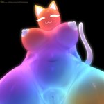 :3 anthro big_breasts breasts eyes_closed female front_pussy genitals looking_at_viewer looking_down low-angle_view multicolored_body navel nipples nude pussy solo sparklefur thick_thighs dyingnage sadflowerhappy rainbow_(sadflowerhappy) domestic_cat felid feline felis mammal 1:1 2022 artist_collaboration colorful_theme hi_res