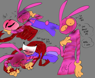 4_fingers after_sex anthro aroused asphyxiation balls blush bodily_fluids bruised bruised_neck choking clothing cum cum_in_clothing cum_stain cum_through_clothing dialogue dominant dominant_female drooling duo female fingers flaccid genital_fluids genitals gloves gloves_only handwear handwear_only licking_own_cum male mask masochism moan mostly_nude motion_lines penis precum precum_stain precum_through_clothing saliva scribble_eyes shaking submissive submissive_male sweat sweatdrop tail tail_motion tailwag tears text thought_bubble wet wet_clothing karnthud glitch_productions the_amazing_digital_circus evil_jax_(tadc) gangle_(tadc) animate_inanimate humanoid lagomorph leporid living_mask mammal rabbit absurd_res english_text hi_res translated