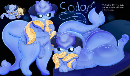 anthro bed bedding big_butt blue_body butt duo femboy floppy_ears folded_ears fur furniture genitals male male/male on_bed overweight overweight_anthro overweight_male penis solo_focus sucking tentacles thick_thighs darkpatches naimo_(darkpatches) soda_(darkpatches) canid canine mammal hi_res