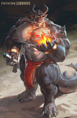 2_horns 3_toes abs anthro arm_spikes balls barazoku biceps big_muscles black_body black_scales bottomwear bracelet chest_scar claws clothed clothing elemental_manipulation feet fire fire_manipulation genitals gold_(metal) gold_bracelet gold_jewelry grey_body grey_scales holding_melee_weapon holding_object holding_sword holding_weapon horn huge_muscles ineffective_clothing ineffective_loincloth jewelry loincloth loincloth_only looking_at_viewer male melee_weapon muscular muscular_anthro muscular_male muscular_thighs nipples pecs penis red_bottomwear red_clothing red_loincloth scales scar shoulder_spikes solo spikes spikes_(anatomy) standing sword tail tail_spines toe_claws toes topless vein veiny_muscles veiny_penis weapon yellow_eyes lindong mythology krag_(lindong) dragon mythological_creature mythological_scalie scalie absurd_res hi_res