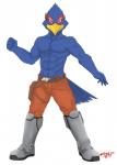 abs anthro beak blue_body blue_eyes blue_feathers clothed clothing feathers looking_at_viewer male muscular muscular_anthro muscular_male pose simple_background solo topless white_background ligoni nintendo star_fox falco_lombardi avian 2020 hi_res