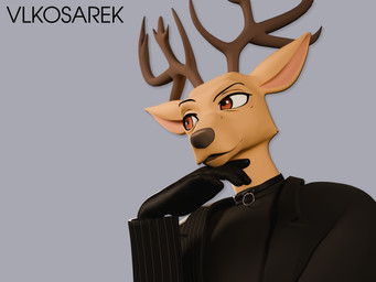 anthro antlers black_clothing black_gloves black_handwear black_jacket black_topwear clothed clothing collar gloves hand_on_chin handwear horn jacket leather looking_offscreen male simple_background solo suit suit_jacket topwear conditional_dnp vlkosarek beastars louis_(beastars) deer mammal 2025 3d_(artwork) 4:3 absurd_res blender_(artwork) digital_media_(artwork) hi_res watermark