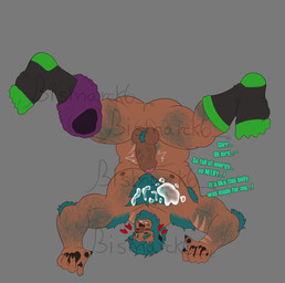 armpit_hair ball_tuft balls beard blue_hair bodily_fluids body_hair body_takeover boxers_(clothing) chest_hair claws clothed clothing cum darkened_balls darkened_genitalia darkened_penis dialogue ejaculation erection facial_hair feet finger_claws footwear foreskin genital_fluids genitals grey_background hair hair_color_change humanoid_genitalia humanoid_penis male nipples partially_clothed penile penis possession questionable_consent simple_background socks solo text toe_claws tuft underwear underwear_down bismarck6 mythology canid canine humanoid mammal mythological_canine mythological_creature werecanid werecanine werecreature werewolf english_text hi_res