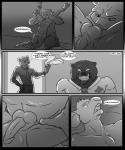 5:6 abs anal anthro bear bed biceps big_muscles clothing comic dialogue donryu duo english_text erection felid furniture genitals greyscale hi_res humanoid_genitalia humanoid_penis jared_(donryu) male male/male male_penetrated male_penetrating male_penetrating_male mammal monochrome mouse murid murine muscular muscular_male necktie oral pecs penetration penis rimming rodent rough_day sex text