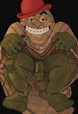 big_feet big_hands big_penis black_eyebrows body_pattern bowler_hat brown_eyes clothing clothing_pull eyebrows feet flaccid footwear genitals green_body green_skin hat headgear headwear male mature_male muscular_legs not_furry penis plaid presenting silly_pose simple_background sitting smile socks solo teeth thick_foreskin thick_penis ravuer spooks_of_bottle_bay thomas_(spooks_of_bottle_bay) ghost humanoid spirit hi_res