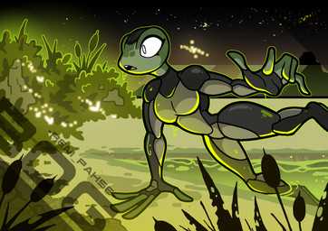 anthro breasts clothed clothed_anthro clothed_female clothing dripping female green_body night non-mammal_breasts partially_submerged plant shrub solo thick_thighs water wet wetsuit rem_phase gaz_(remphase) amphibian frog 2025 digital_drawing_(artwork) digital_media_(artwork)