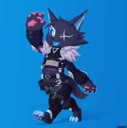 anthro biped blue_background blue_sclera claws clothed clothed_anthro clothed_female clothing combat_gear digitigrade feet female fingers flat_chested fur gesture grey_body grey_fur happy humanoid_hands looking_at_viewer multicolored_eyes one_eye_closed open_mouth open_smile pawpads raised_arm shadow simple_background smile solo text toe_claws toes walking waving waving_at_viewer wink vinael epic_games fortnite pack_leader_highwire canid canine canis mammal wolf artist_name full-length_portrait portrait shaded
