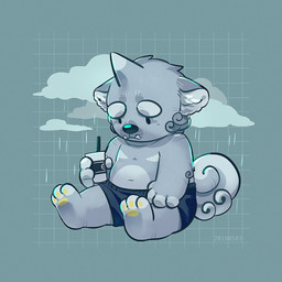 anthro belly black_nose bottomwear clothed clothing cloud fur glistening glistening_nose grey_body grey_ears grey_fur grey_horn grey_tail head_tuft horn male mouth_closed overweight overweight_anthro overweight_male pawpads raining sad shorts simple_eyes sitting solo tail three-quarter_view topless tuft white_body white_fur white_horn white_inner_ear white_tail yellow_pawpads asnnonaka asian_mythology east_asian_mythology japanese_mythology mythology ryuusei foo_dog komainu mammal yokai 1:1 full-length_portrait hi_res portrait