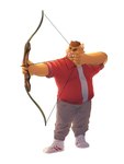 anthro bottomwear bow_(weapon) clothing humanoid_hands male one_eye_closed overweight overweight_male pants ranged_weapon shirt simple_background solo topwear weapon white_background lentejota6 mammal suid suine sus_(pig) wild_boar 2022 3:4 hi_res