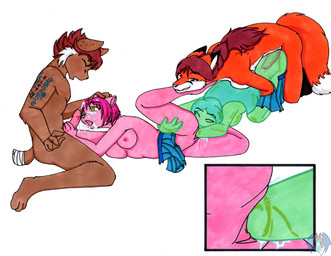 all_fours anthro anthro_on_anthro blind bodily_fluids bottomwear breasts close-up clothing cum cum_in_goo cum_inside cum_on_face cumshot dipstick_tail disability doggystyle ejaculation erection eyes_closed fellatio female female/female fisting foursome from_behind_position genital_fluids genitals group group_sex gynomorph gynomorph/female gynomorph_penetrating humanoid_genitalia humanoid_on_anthro humanoid_penis internal intersex intersex/female intersex_penetrating interspecies knot lying male male/female markings nipples nude on_side oral orgasm penetration penile penis penis_grab raised_leg sex simple_background skirt spread_legs spreading tail tail_markings translucent translucent_body translucent_penis vaginal vaginal_penetration vulva wet white_background tierafoxglove chimangetsu joker_fox mattie_(chimangetsu) mu_surai yamaneko_sougi canid canine felid feline fox goo_creature goo_humanoid humanoid lynx mammal naked_mole-rat rodent