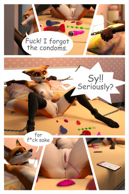 anthro arms_tied bdsm bed bedroom bound dialogue dildo duo electronics female furniture genitals male male/female nude phone profanity sex_toy speech_bubble text vibrator vulva mysteryboy18 maxnoward_(modeler) ruaidri_(modeler) canid canine fox mammal 3d_(artwork) absurd_res comic digital_media_(artwork) english_text hi_res