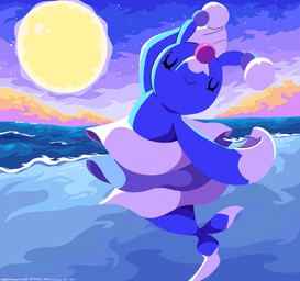 ambiguous_gender beach blue_body cloud dancing eyelashes eyes_closed feral moon sea sky smile solo star starry_sky tail water sleepy_sealion nintendo pokemon brionne generation_7_pokemon pokemon_(species) 2025 absurd_res dated hi_res signature