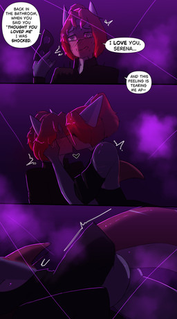anthro dialogue duo female green_eyes hair kissing male male/female mask party red_hair smoke text lizzard_sama rowan_(kai_the-shark) serena_(kai_the-shark) fish marine shark absurd_res comic english_text hi_res incest_(lore) sibling_(lore) twins_(lore)