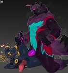 anal anal_penetration anthro biped black_body black_fur blush dialogue duo erection fingers fur genitals male male/male male_penetrated male_penetrating male_penetrating_male markings multicolored_body multicolored_fur open_mouth penetration penile penile_penetration penis purple_body purple_fur purple_tail sex simple_background tail yellow_markings vilf nintendo pokemon canid canine canis eeveelution generation_2_pokemon mammal pokemon_(species) umbreon wolf absurd_res hi_res